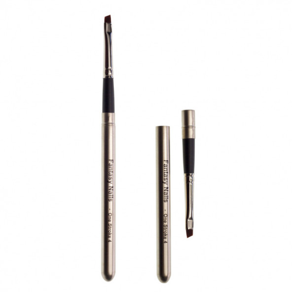 Pincel de maquiagem com cabo metálico prateado e estojo cilindrico