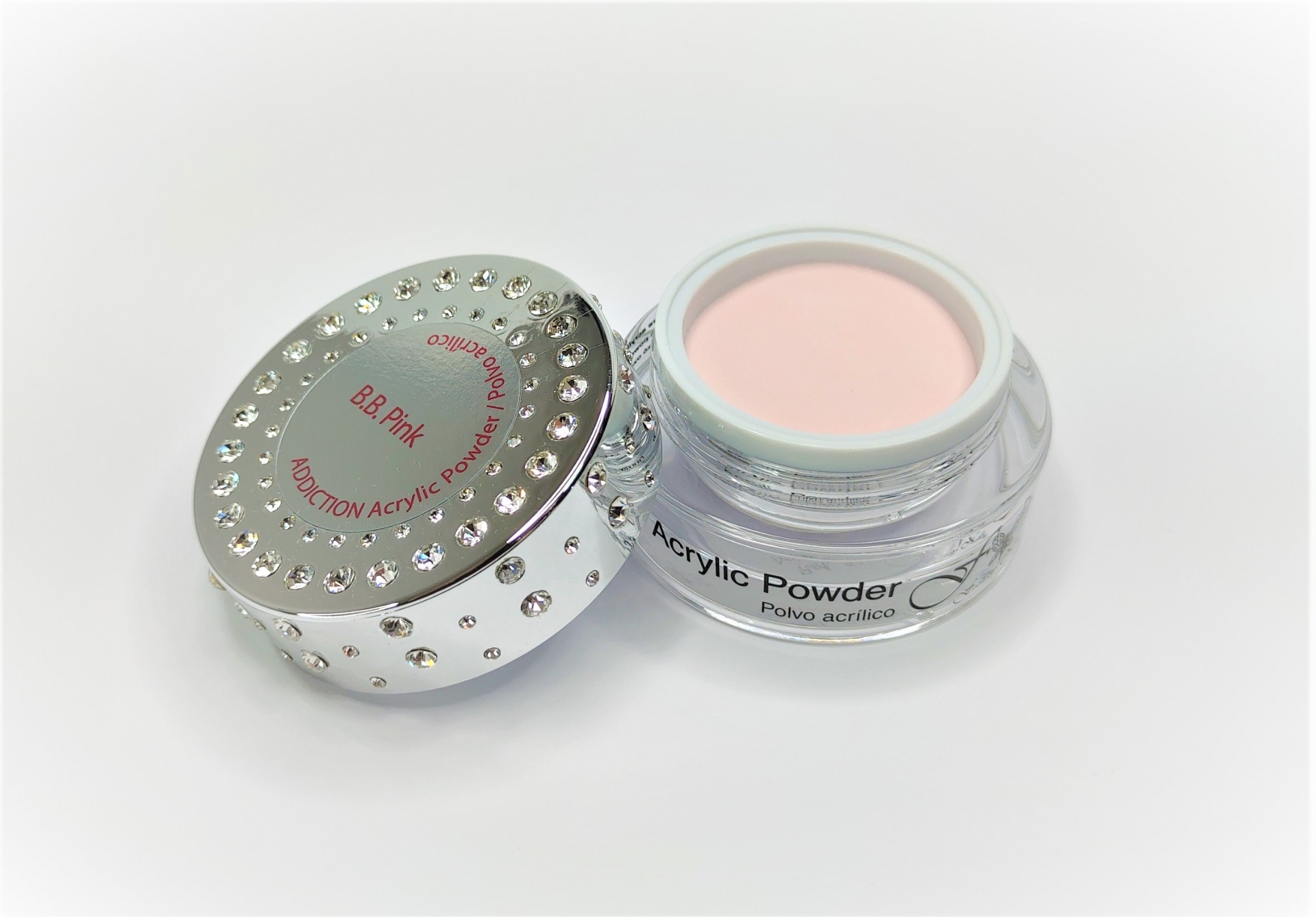 Frasco de pó acrílico para unhas com tampa prateada decorada com brilhos