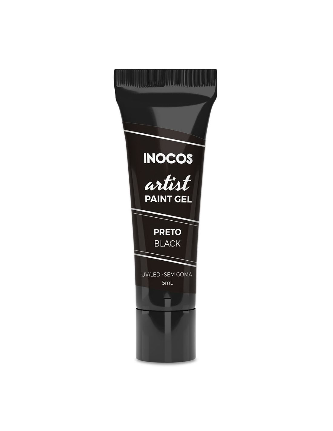 Tubo preto de gel para pintura de unhas INOCOS preto com texto branco