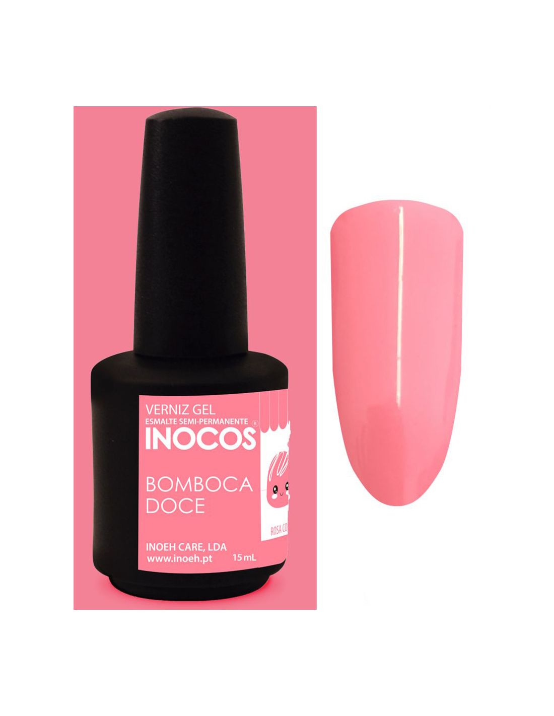 Verniz gel INOCOS Bomboça Doce com amostra da cor rosa