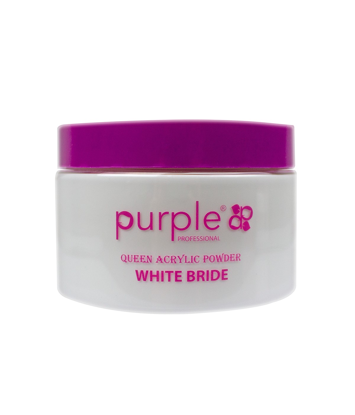 Frasco de pó acrílico White Bride da Purple Professional com tampa roxa