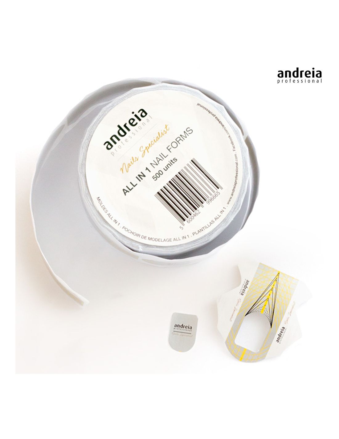 Bobina e formas para unhas Andreia Professional em fundo branco