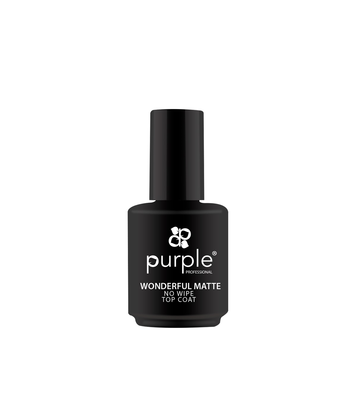 Frasco preto de verniz para unhas Purple Professional com texto branco