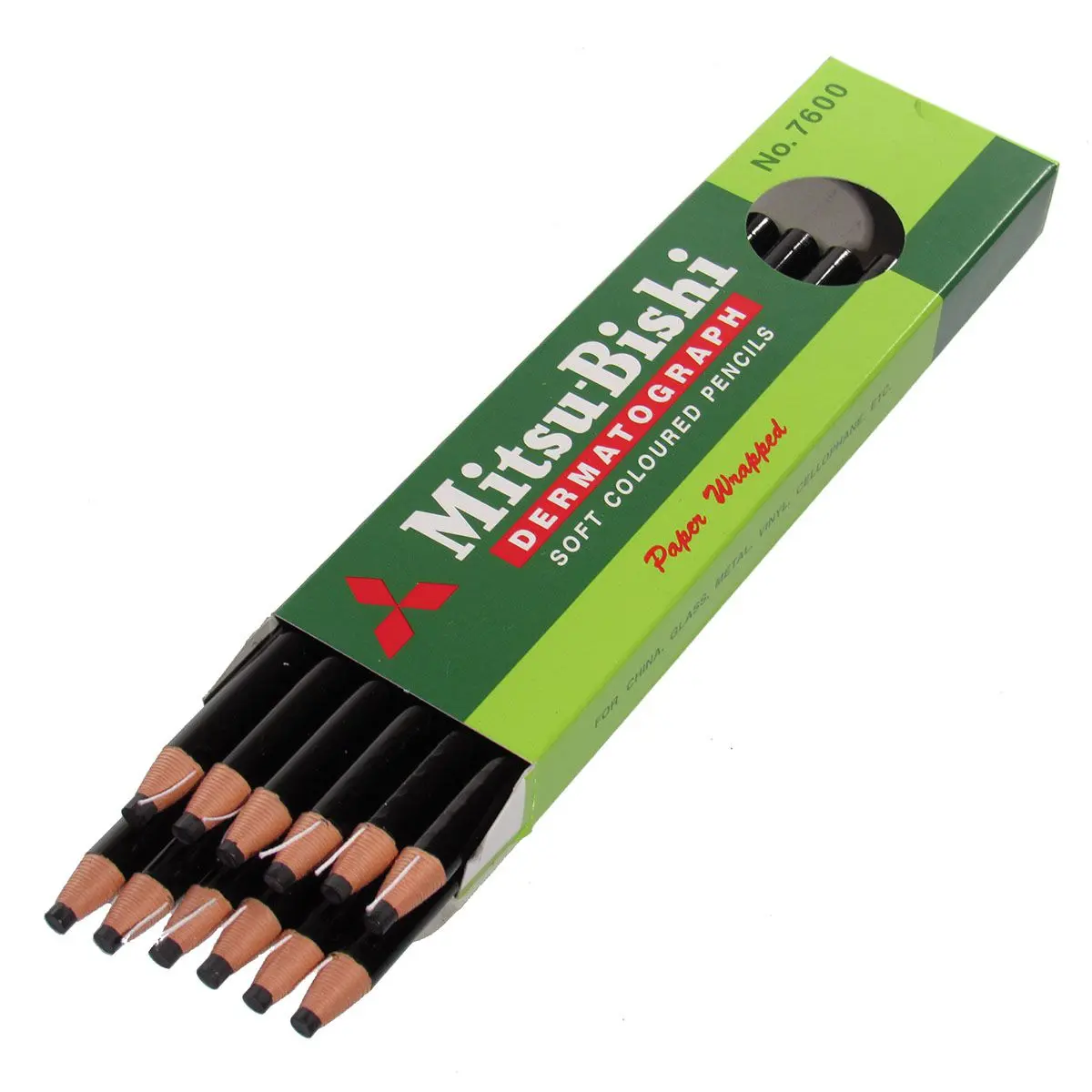 Conjunto de lápis pretos Mitsu-Bishi Dermatograph em caixa verde