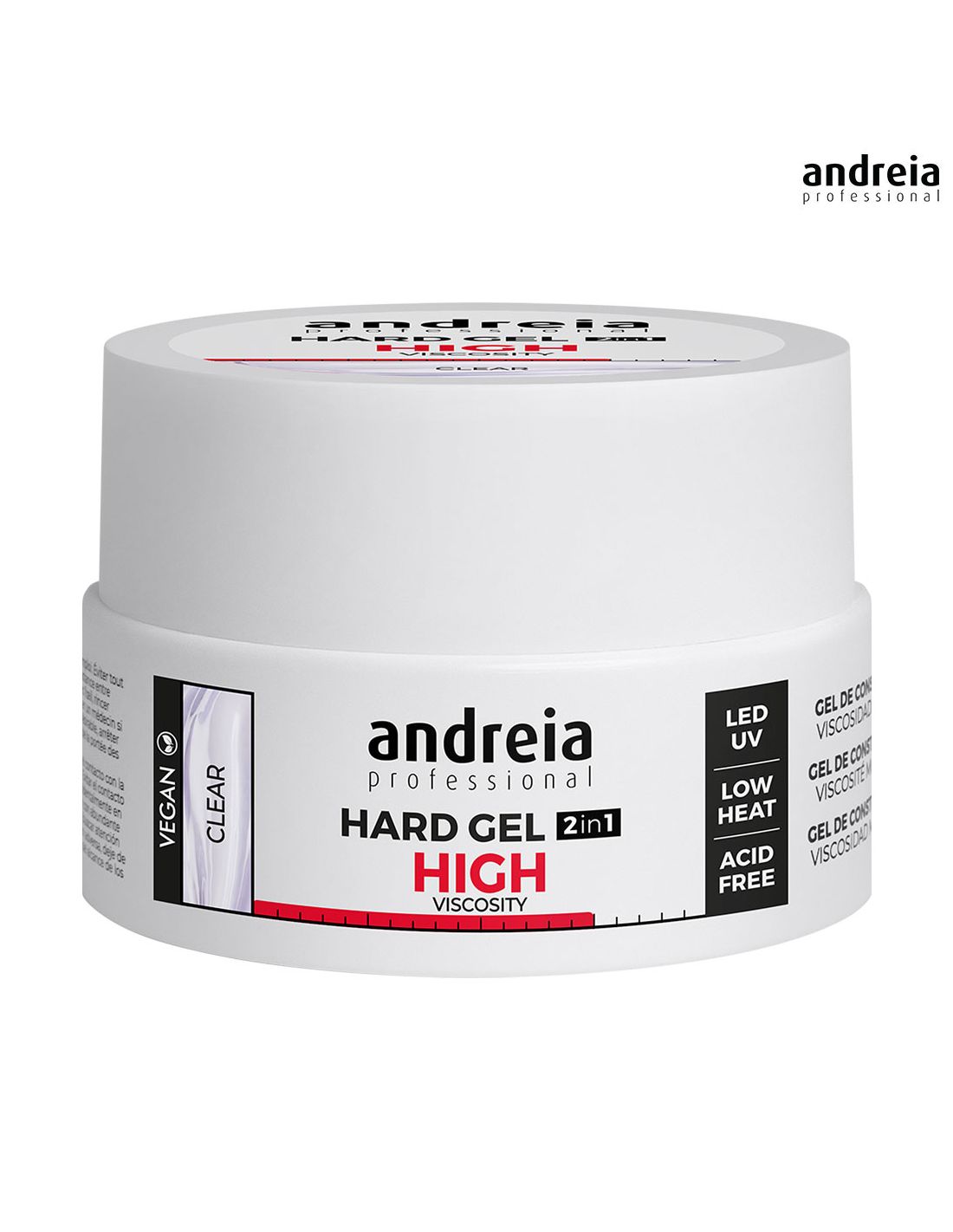 Frasco branco de gel de unhas Andreia Professional com etiquetas