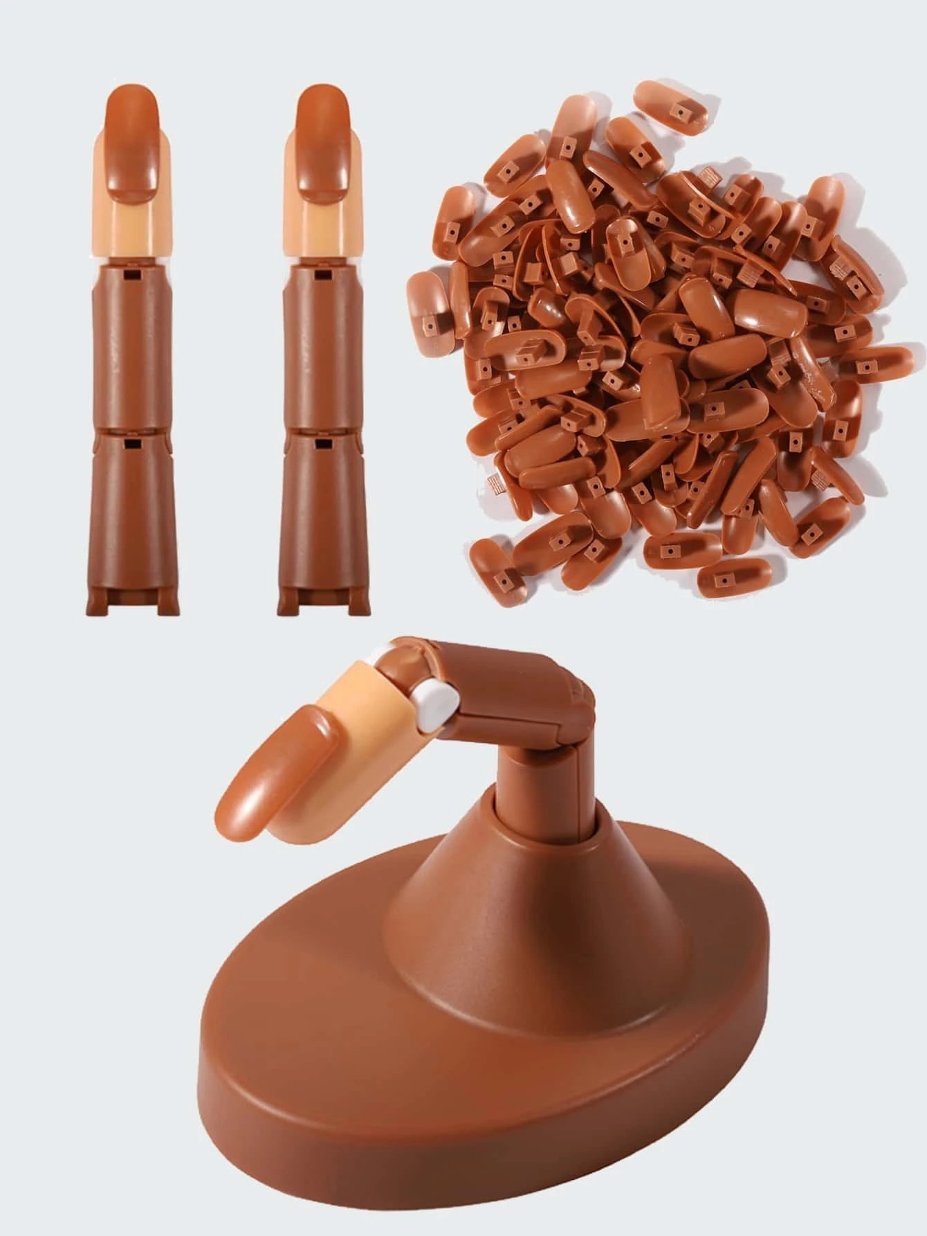dedos plásticos articulados castanhos com base para unhas