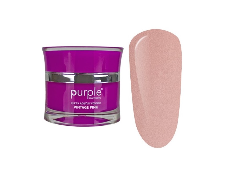 Pó acrílico para unhas Purple Vintage Pink com amostra de cor em rosa vintage