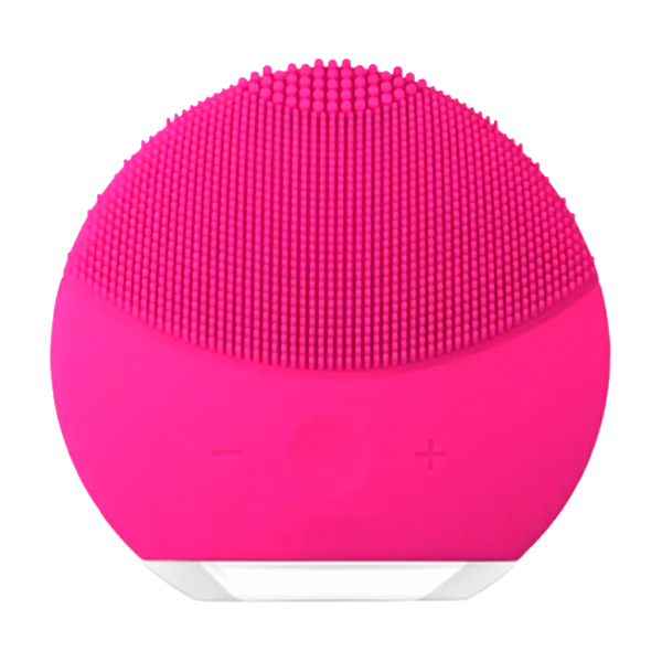 Dispositivo de limpeza facial de silicone rosa com cerdas pequenas