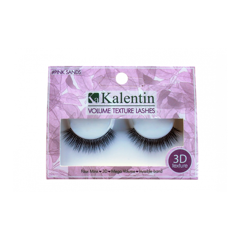 Caixa de pestanas postiços Kalentin Volume Texture Lashes cor preta com embalagem rosa floral