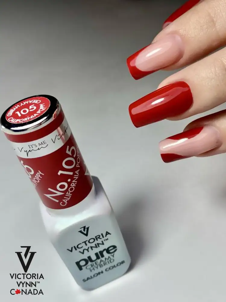 Verniz Victoria Vynn No. 105 California Poppy e unhas vermelhas