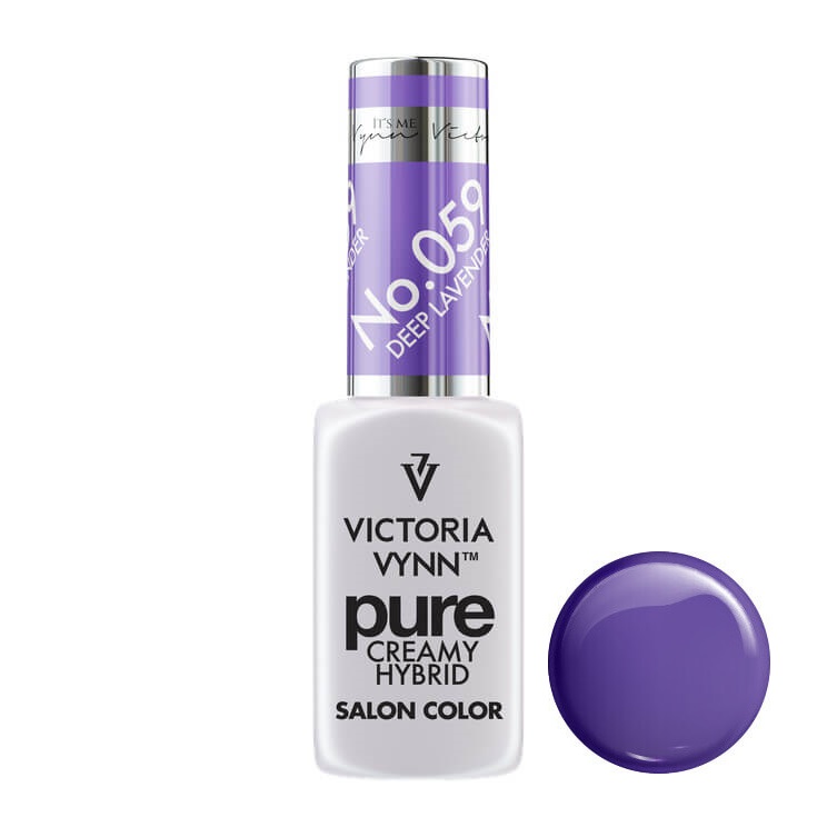 Esmalte de unhas roxo Victoria Vynn Pure Creamy Hybrid Nº 059 com amostra da cor