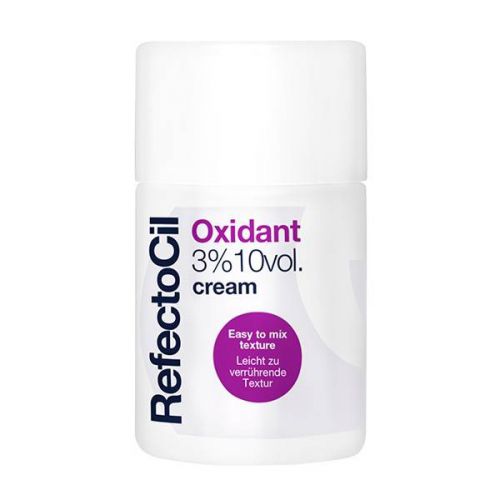 Frasco RefectoCil Oxidant 3% 10 vol. cream com texto roxo e preto