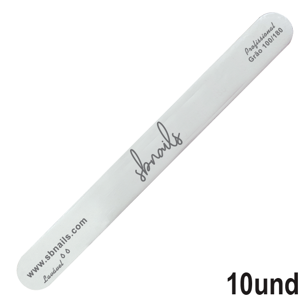 Lima para unhas branca com texto preto