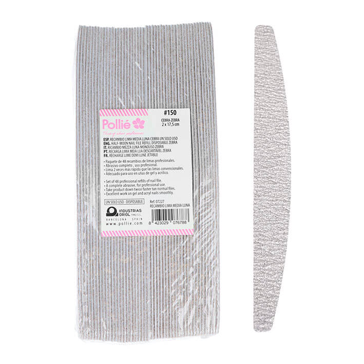 Lixas de unha cinzentas Pollié grão 150 embaladas em plástico transparente