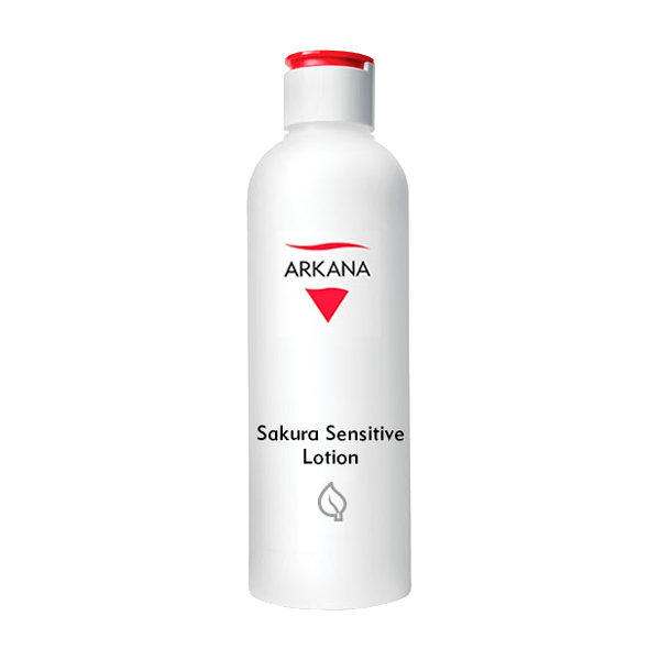 Frasco branco com tampa vermelha de loção Arkana Sakura Sensitive Lotion