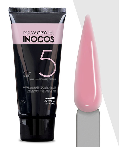 Tubo de gel POLYACRYGEL INOCOS cor rosa nude com aplicador
