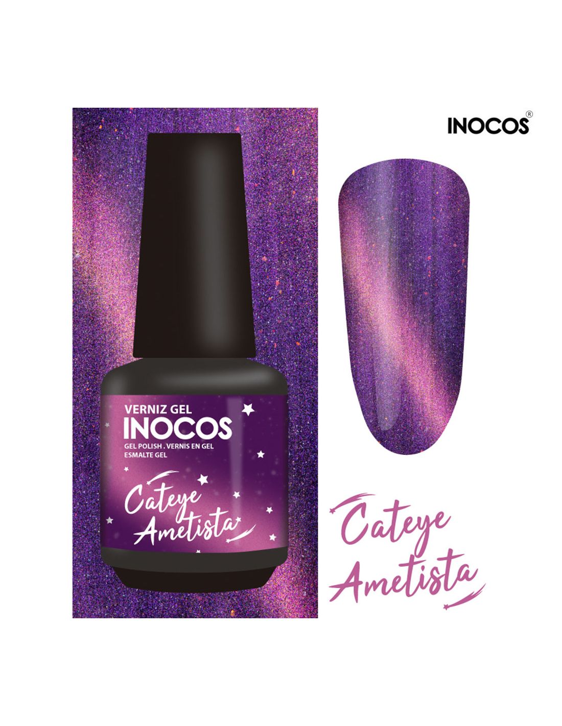 Verniz gel para unhas Inocos Cat Eye Ametista roxo cintilante