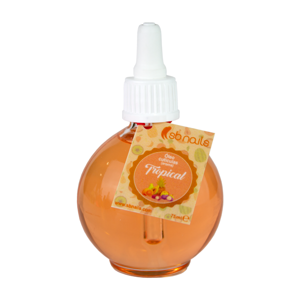 Frasco redondo com óleo de cutículas laranja e tampa branca