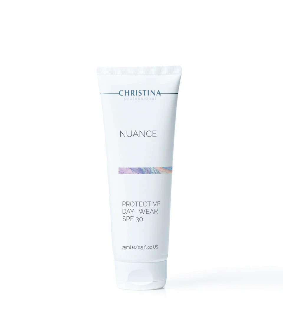 Frasco branco de plástico com creme protectivo da marca CHRISTINA