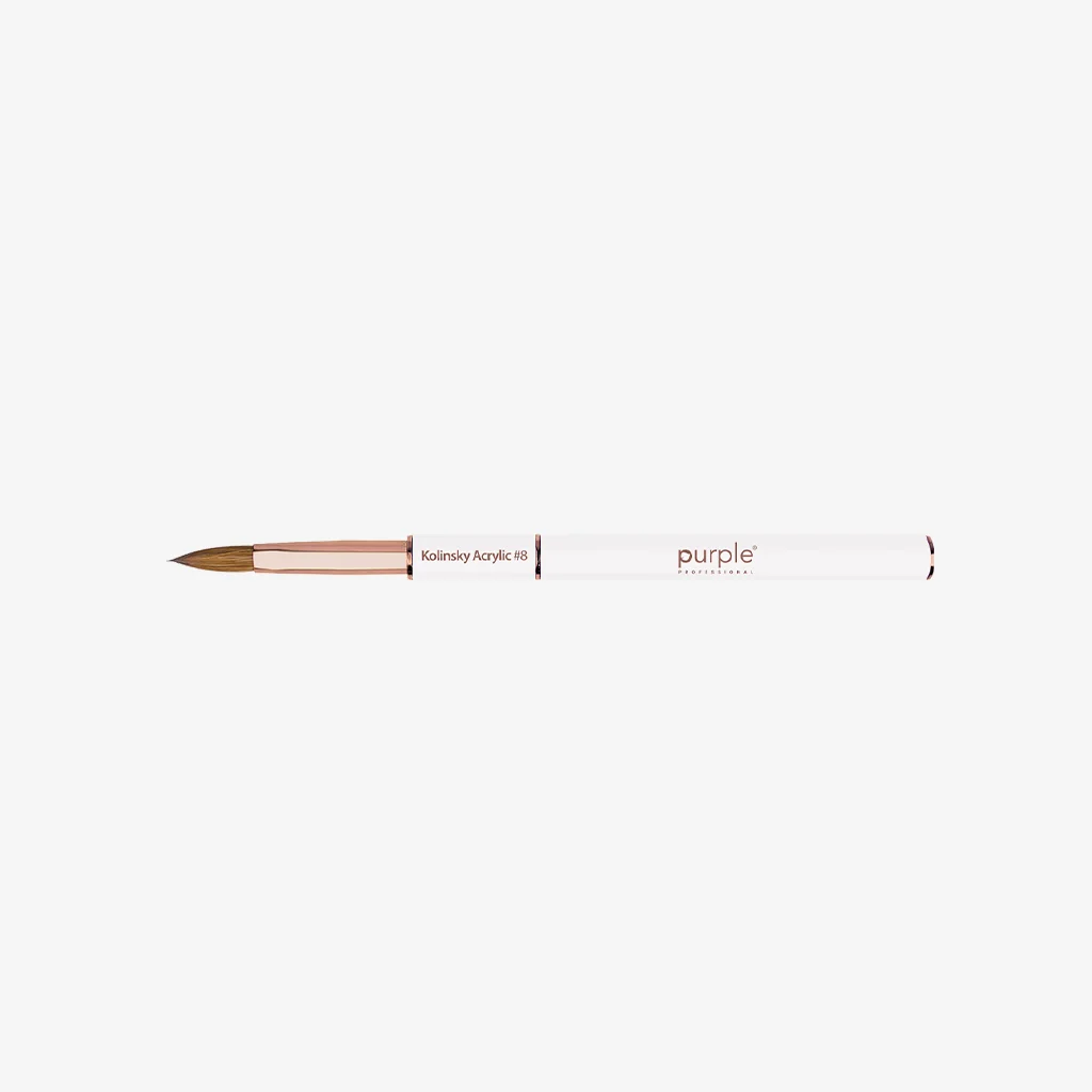 Pincel de unhas Kolinsky Acrylic #8 com cabo branco e detalhes em cobre