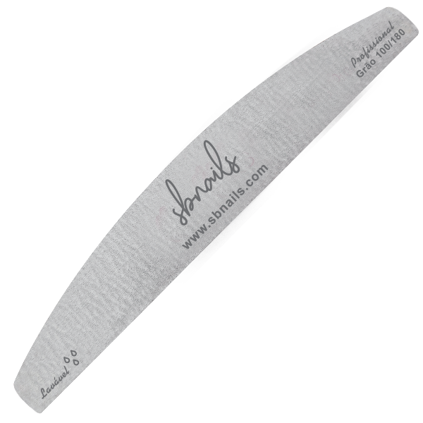 Lima para unhas curva cinzenta com texto impresso