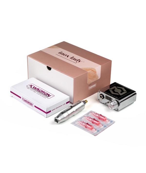 Conjunto para tatuagem com máquina preta, grip metálico, agulhas e caixas de embalagem