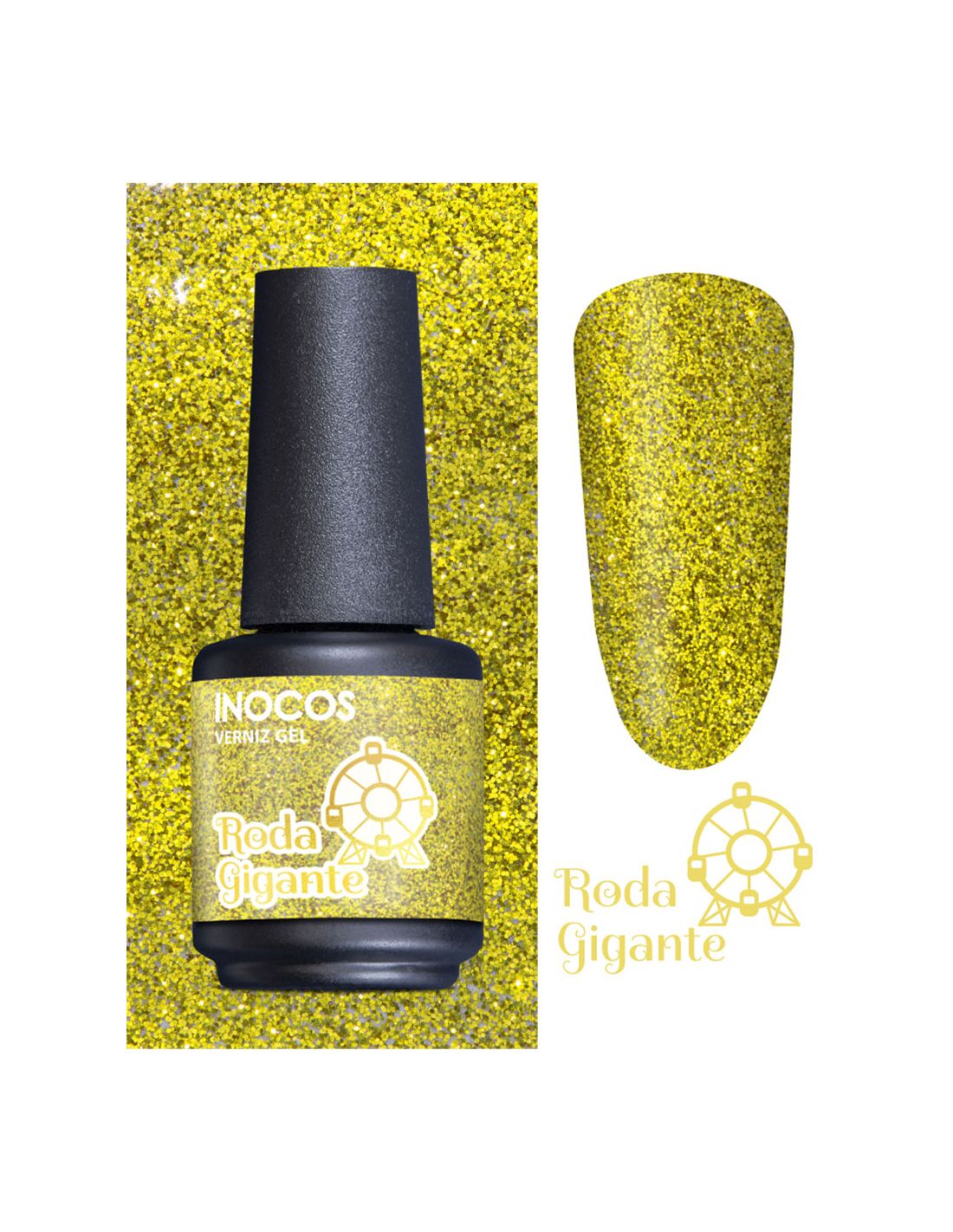 Verniz gel dourado glitter INOCOS Roda Gigante