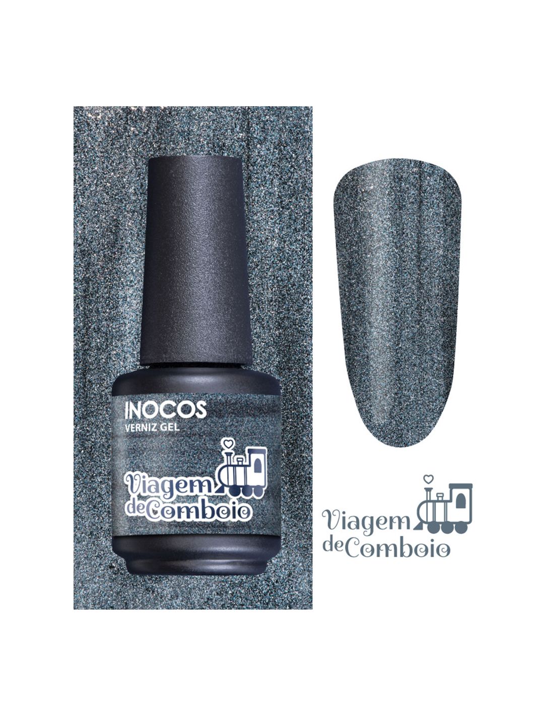 Esmalte gel cinzento INOCOS Viagem de Comboio em vidro fosco com tampa preta