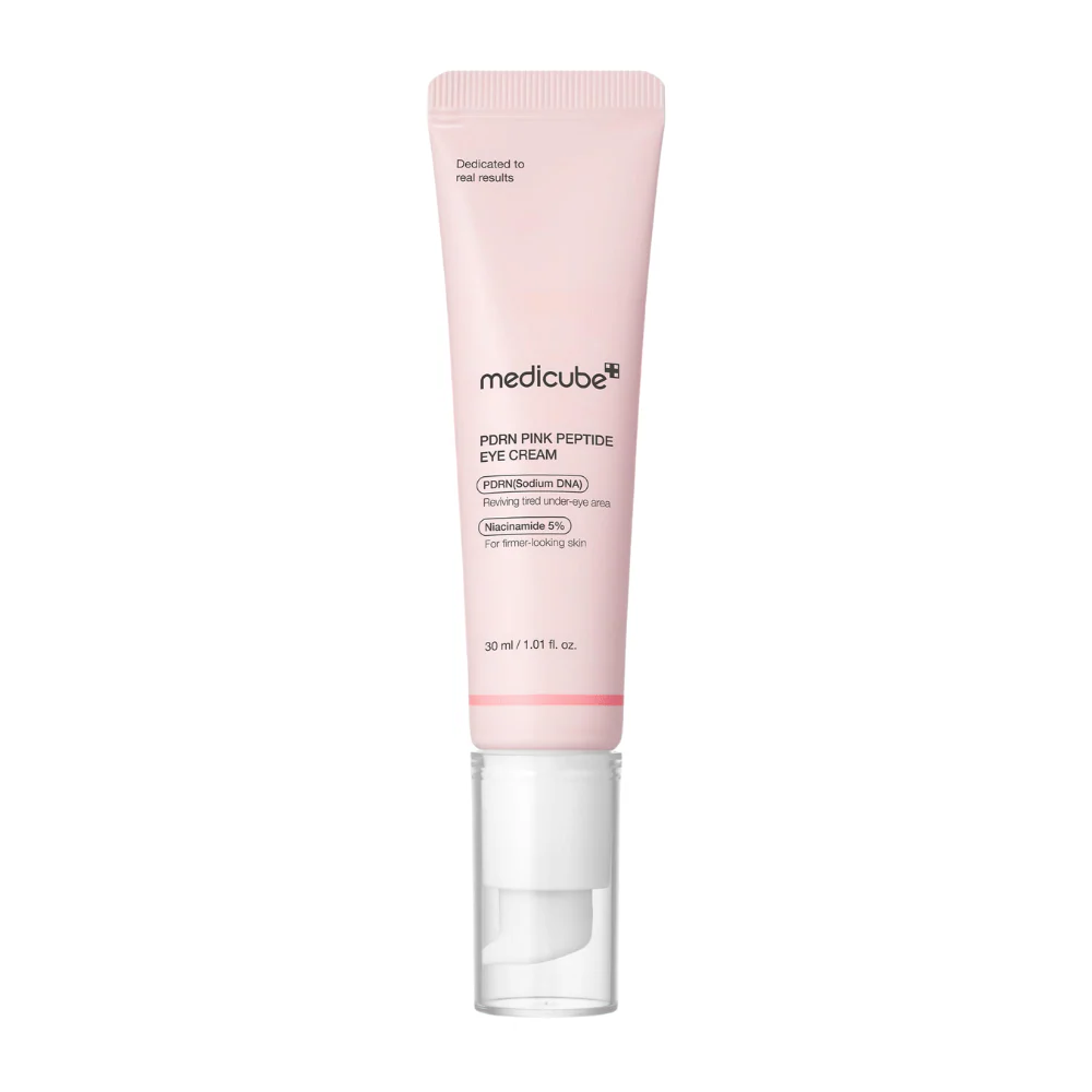 Frasco plástico rosa claro de creme para os olhos medicube