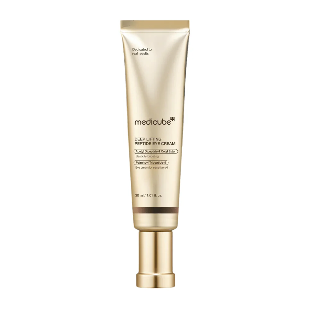 Creme para olhos Medicube em tubo dourado com texto