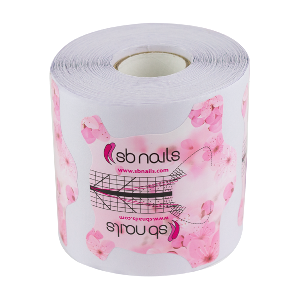 Rolo de moldes para unhas com padrão de flores cor-de-rosa e branco da sb nails.