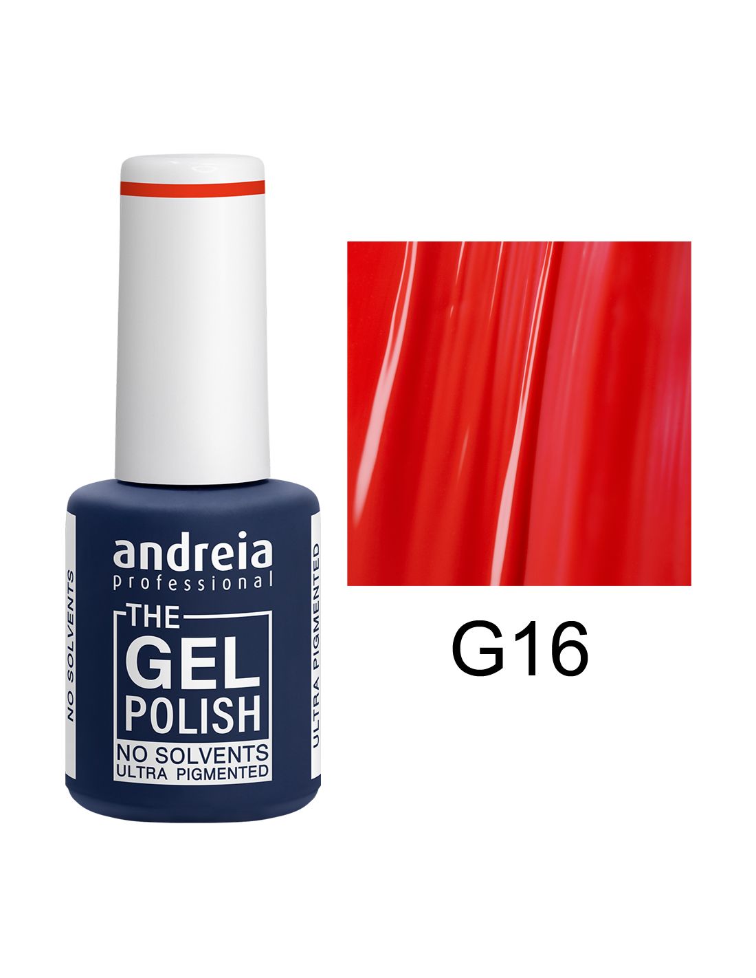 frasco azul com tampa branca de verniz de gel vermelho G16