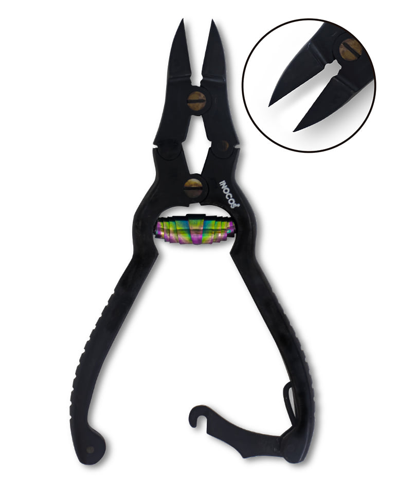 Alicates pretos com detalhe colorido no centro e punhos ergonómicos