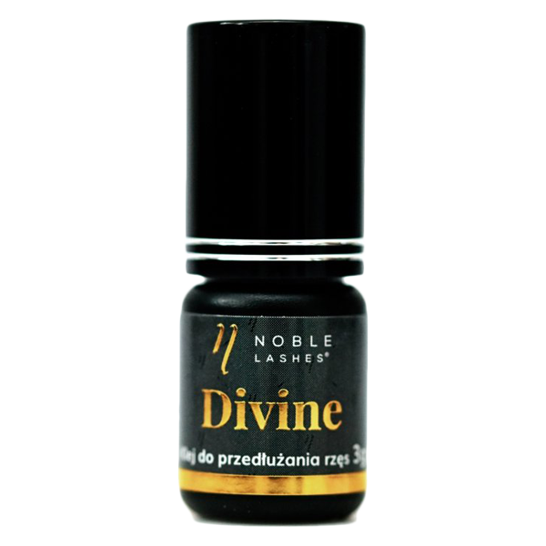 Frasco pequeno preto para pestanas com texto dourado e branco