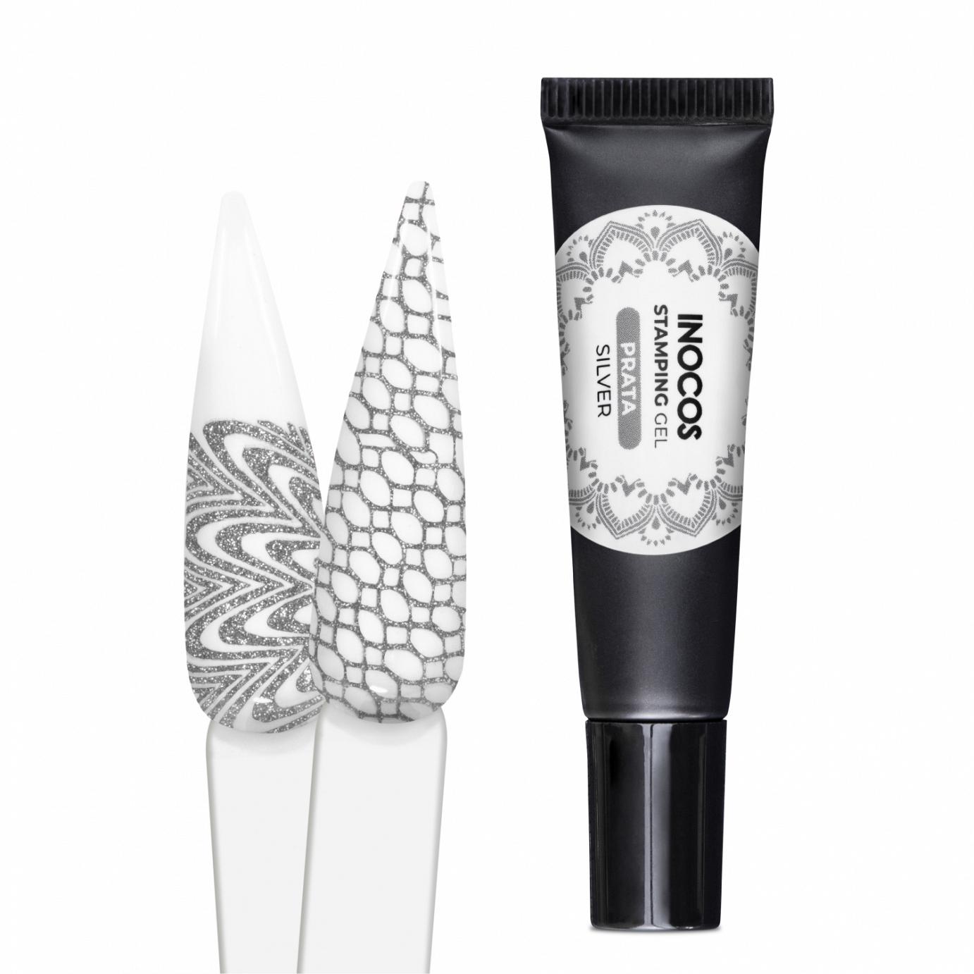 Tubo preto de glitter prata INOCOS com unhas decoradas