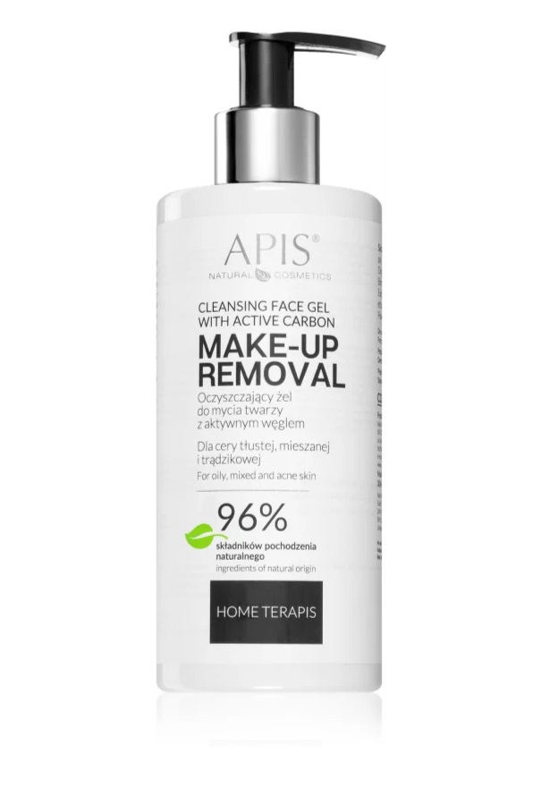 Frasco branco com válvula pump para gel de limpeza facial APIS com carvão ativo