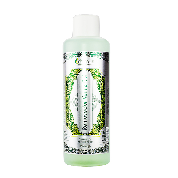 Frasco plástico verde com rótulo verde e branco de Removedor Verniz 1000 ml