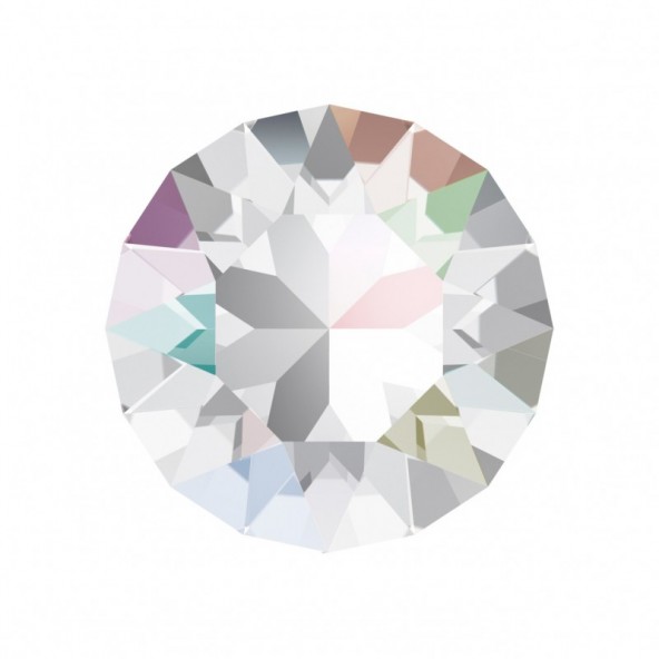 gema redonda facetada com reflexos coloridos