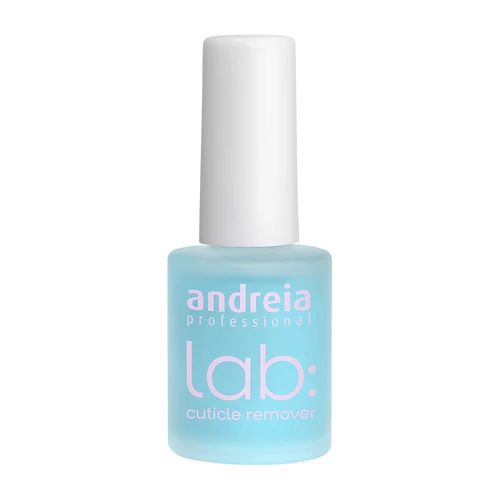 Frasco azul com tampa branca de removedor de cutículas Andreia Professional