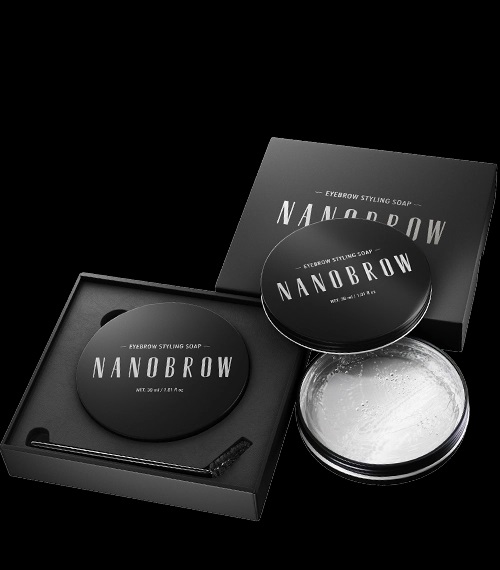Conjunto de sabão para sobrancelhas Nanobrow preto com tampa redonda e escovinha