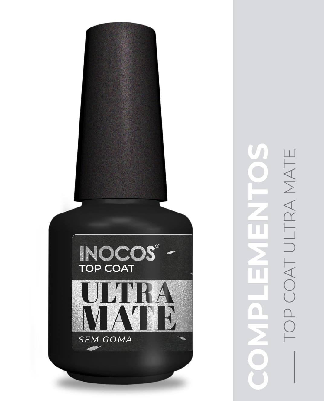 Frasco de verniz Inocos Top Coat Ultra Mate preto fosco
