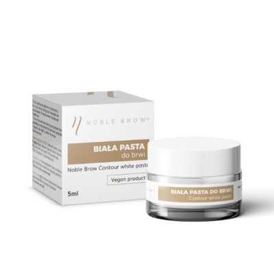 Frasco de pasta branca para sobrancelhas com caixa branca