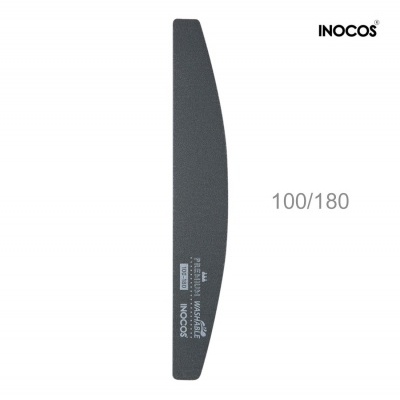 Lima de unhas curva preta com texto INOCOS 100/180