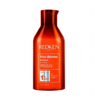 Frasco laranja do shampoo Redken frizz dismiss 300 ml