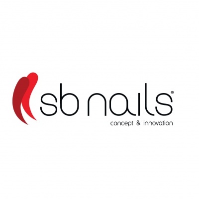 Logótipo sb nails com slogan concept & innovation e símbolo gráfico vermelho
