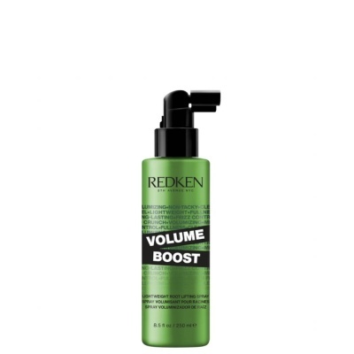 Frasco verde com válvula spray preta, REDKEN VOLUME BOOST
