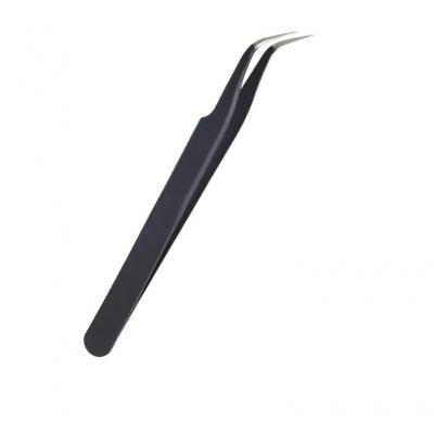 Pinça preta com ponta curva metálica prateada