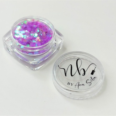 Pote de glitter roxo holográfico com tampa transparente