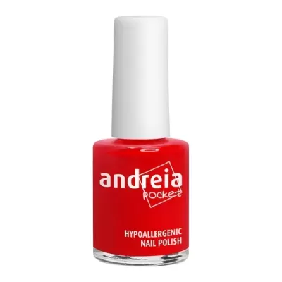 Verniz de unhas vermelho com tampa branca e texto branco