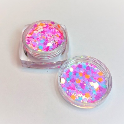 Dois frascos de plástico com glitter colorido
